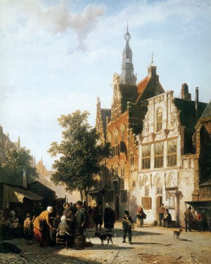 Market view with cityhall Woerden